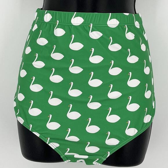 Swimsuit Green & White Swan Print Bombshell Bikini Bottom Only Size Small - Picture 3 of 6